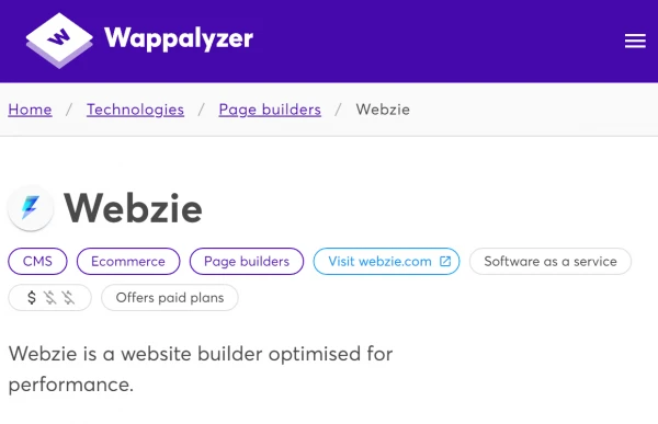 Webzie technology added to Wappalyzer